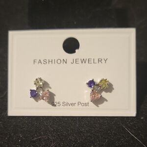 Fashion Jewelry Purple, Pink & Light Green Crystal Stud Earrings
